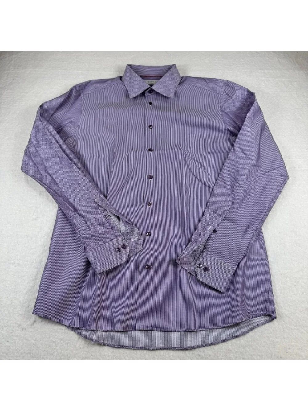 Eton Dress Shirt Mens Size 17 Purple Striped Cotton Contemporary Long Sleeve